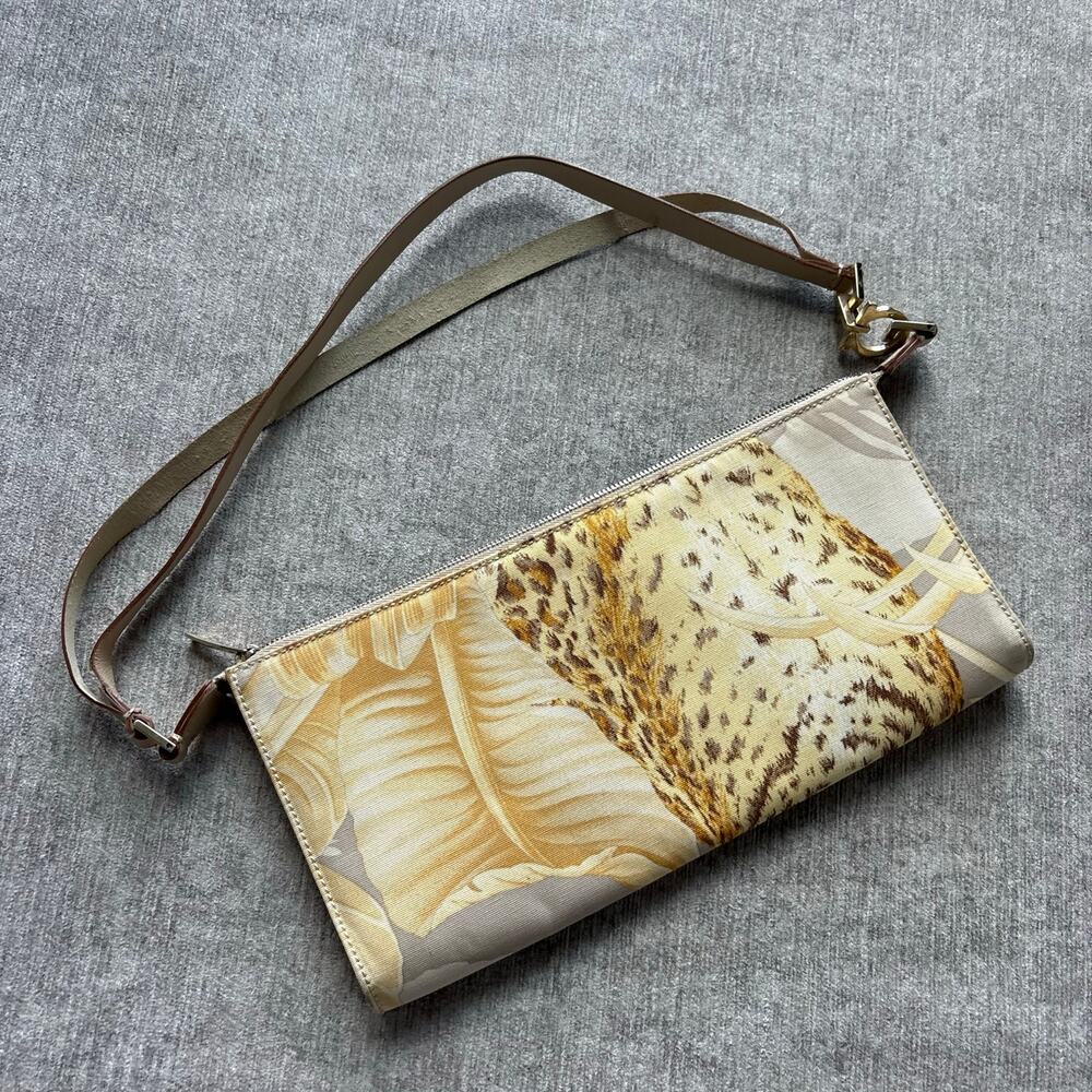 Rare!! Salvatore Ferragamo leather-trimmed leopard print canvas shoulder bag - Picture 7 of 8